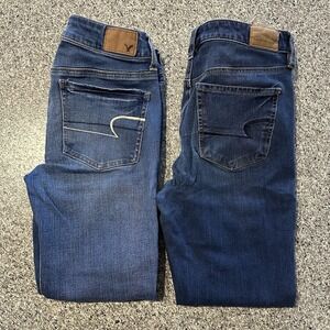 American Eagle Jeans Lot of 2 Womens 2 Short 26x26 Jegging High & Mid Rise Blue